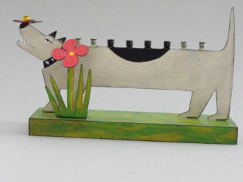 Dog Menorah Metal and Wood